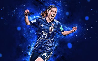 Yui Hasegawa, 2019, Japan National Team, fan art, soccer, footballers, neon lights, Hasegawa, Japanese football team, female soccer