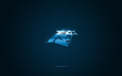 Carolina Panthers, American football club, NFL, blue logo, blue carbon fiber background, American Football, Charlotte, North Carolina, USA, National Football League, Carolina Panthers logo