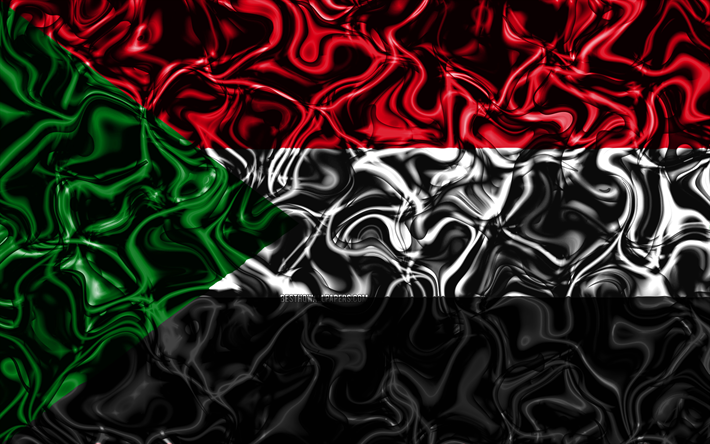 4k, Bandiera del Sudan, astratto fumo, Africa, simboli nazionali, Sudanese, bandiera, 3D, arte, Sudan 3D, creativo, paesi di Africa, Sudan