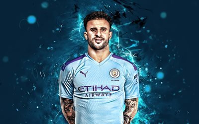 Kyle Walker, season 2019-2020, english footballers, defender, Manchester City FC, neon lights, Kyle Andrew Walker, soccer, Premier League, football, Man City