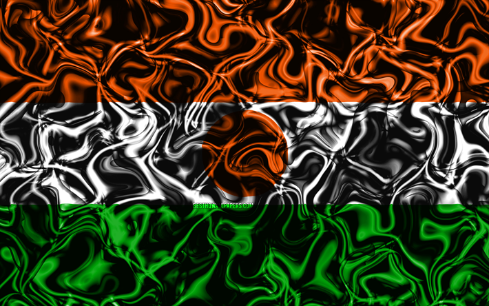 4k, Bandiera del Niger, astratto fumo, Africa, simboli nazionali, Niger, bandiera, 3D, arte, Niger 3D, creativo, i paesi Africani