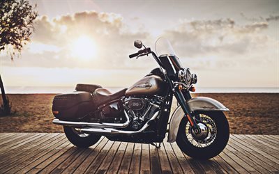 A Harley-Davidson Heritage, 4k, 2019 motos, vista lateral, sbk, cl&#225;ssico motocicletas, 2019 Harley-Davidson Heritage, americana de motocicletas, A Harley-Davidson