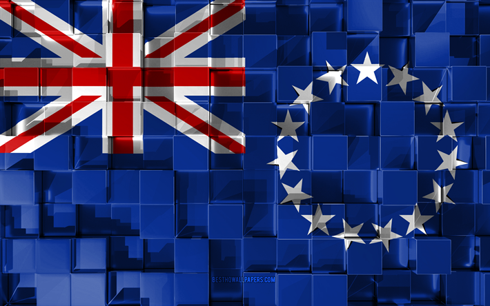 Lipun Cook Islands, 3d-lippu, 3d kuutiot rakenne, Liput Oseania maissa, 3d art, Cook Islands, Oseania, 3d-rakenne, Cook-Saarten lipun alla