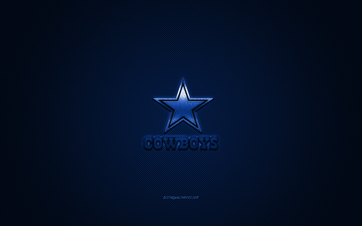 Dallas Cowboys, American football club, NFL, blue logo, blue carbon fiber background, American football, Arlington, Texas, USA, National Football League, Dallas Cowboys logo