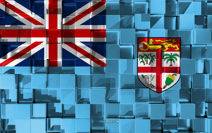 Fidžin lippu, 3d-lippu, 3d kuutiot rakenne, Liput Oseania maissa, 3d art, Fidži, Oseania, 3d-rakenne