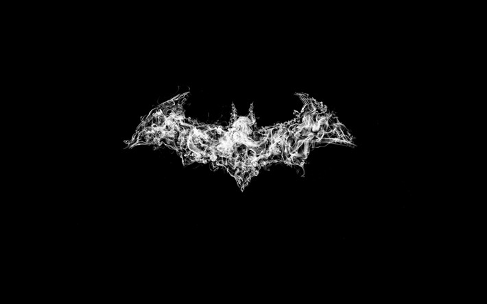 Batman logo, 4k, minimaalinen, supersankareita, Bat-mies, musta tausta, Batman