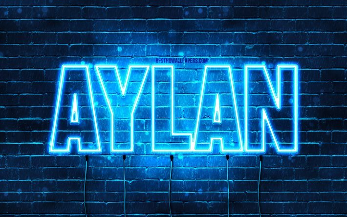 aylan, 4k, hintergrundbilder mit namen, aylan-name, blaue neonlichter, happy birthday aylan, beliebte arabische m&#228;nnliche namen, bild mit aylan-namen