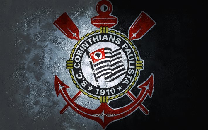 Sport Club Corinthians Paulista, Brazilian football team, white background, Corinthians Paulista logo, grunge art, Serie A, Brazil, football, Sport Club Corinthians Paulista emblem, Corinthians logo