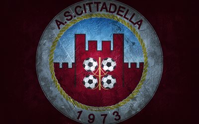 AS Cittadella, time de futebol italiano, fundo cor de vinho, logotipo do AS Cittadella, arte grunge, S&#233;rie B, Cittadella, futebol, It&#225;lia, emblema do AS Cittadella