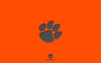 Clemson Tigers, orange bakgrund, Amerikanskt fotbollslag, Clemson Tigers emblem, NCAA, South Carolina, USA, Amerikansk fotboll, Clemson Tigers logo