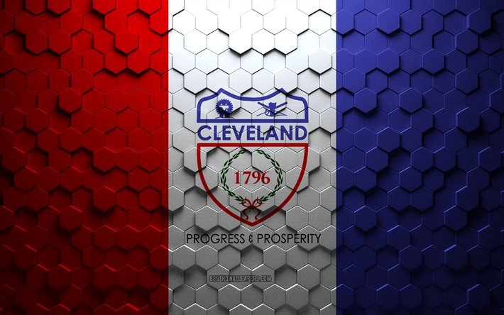 Bandeira de Cleveland, arte do favo de mel, bandeira dos hex&#225;gonos de Cleveland, Cleveland, arte dos hex&#225;gonos 3D, bandeira de Cleveland