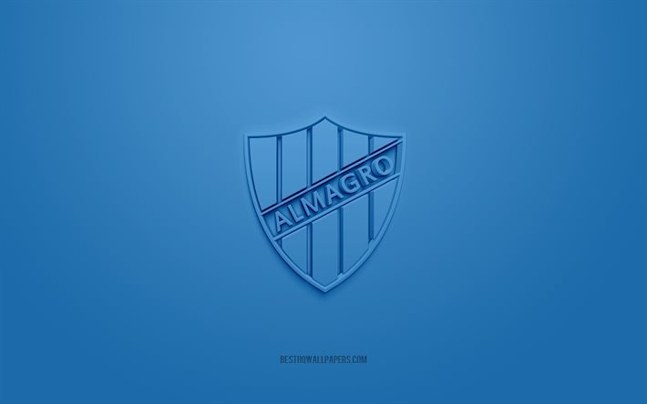 ألماجرو, شعار 3D الإبداعية, الخلفية الزرقاء, فريق كرة القدم الأرجنتيني, بريميرا ب ناسيونال, الماجرو, الأرجنتين, فن ثلاثي الأبعاد, كرة القدم, شعار نادي الماجرو ثلاثي الأبعاد