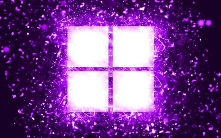 Microsoft violet logo, 4k, violet neon lights, creative, violet abstract background, Microsoft logo, brands, Microsoft