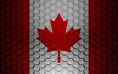 Canada flag, 3d hexagons texture, Canada, 3d texture, Canada 3d flag, metal texture, flag of Canada