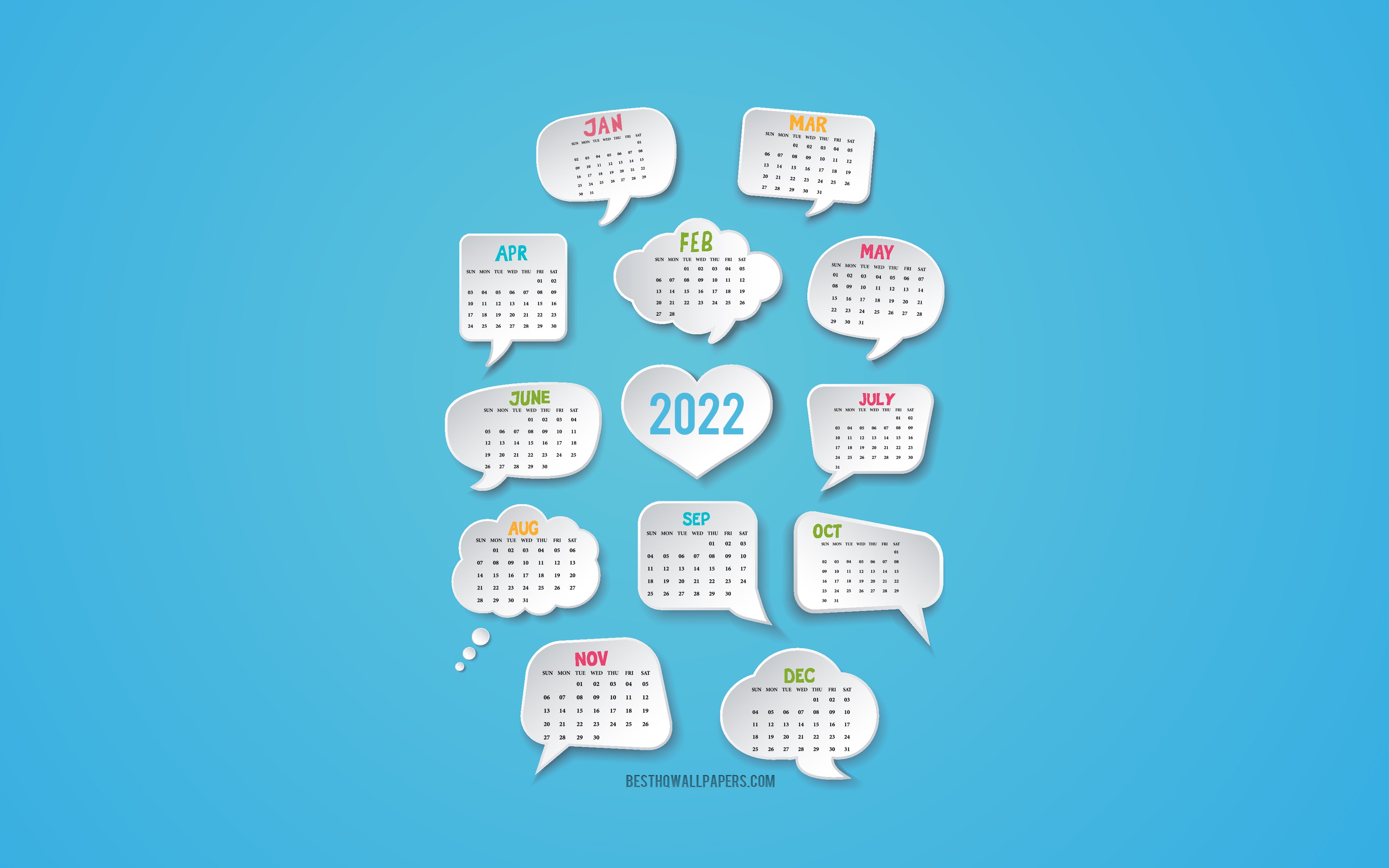 Download Wallpapers 2022 Calendar 4k Blue Background 2022