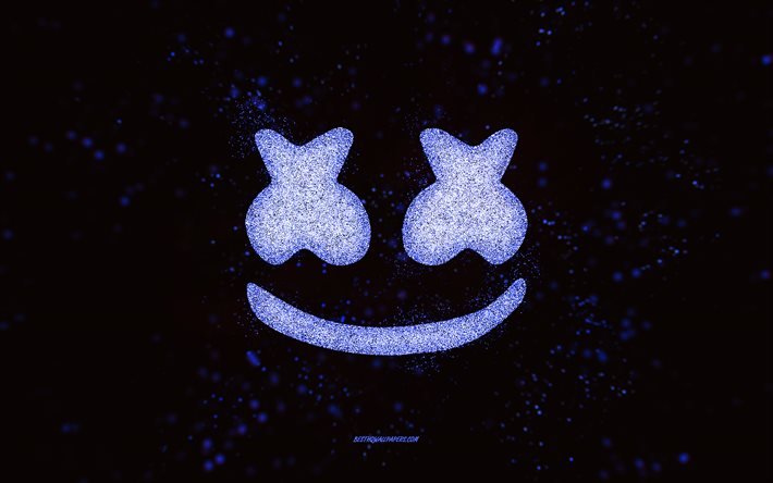 Logotipo de brillo Marshmello, 4k, fondo negro, logotipo de Marshmello, arte de brillo azul, Marshmello, arte creativo, logotipo de brillo azul de Marshmello