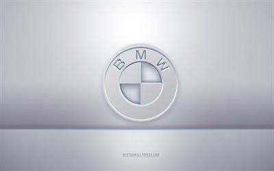 BMW 3d white logo, gray background, BMW logo, creative 3d art, BMW, 3d emblem