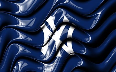 Bandera de los New York Yankees, 4k, ondas 3D azules y blancas, MLB, equipo de b&#233;isbol americano, logo de los New York Yankees, b&#233;isbol, NY Yankees, New York Yankees
