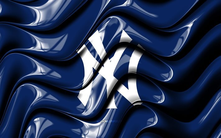Drapeau des Yankees de New York, 4k, vagues 3D bleues et blanches, MLB, &#233;quipe de baseball am&#233;ricaine, logo des Yankees de New York, baseball, Yankees de NY, Yankees de New York