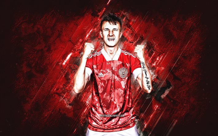Aleksandr Golovin, Russian national football team, Russian football player, red stone background, Russia, football
