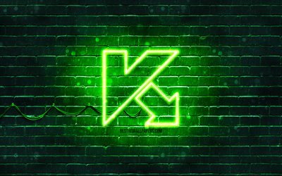 Kaspersky green logo, 4k, green brickwall, Kaspersky logo, antivirus software, Kaspersky neon logo, Kaspersky