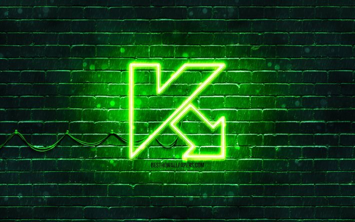 Kaspersky green logo, 4k, green brickwall, Kaspersky logo, antivirus software, Kaspersky neon logo, Kaspersky
