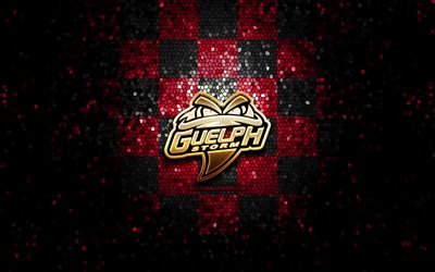 Guelph Storm, logotipo brilhante, OHL, fundo xadrez preto roxo, h&#243;quei, time canadense de h&#243;quei, logotipo Guelph Storm, arte em mosaico, Canad&#225;