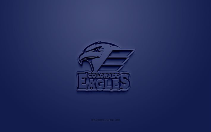 Colorado Eagles, creative 3D logo, blue background, AHL, 3d emblem, American Hockey Team, American Hockey League, Colorado, USA, 3d art, hockey, Colorado Eagles 3d logo