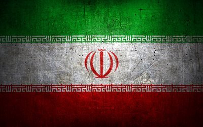 Iranian metal flag, grunge art, asian countries, Day of Iran, national symbols, Iran flag, metal flags, Flag of Iran, Asia, Iranian flag, Iran