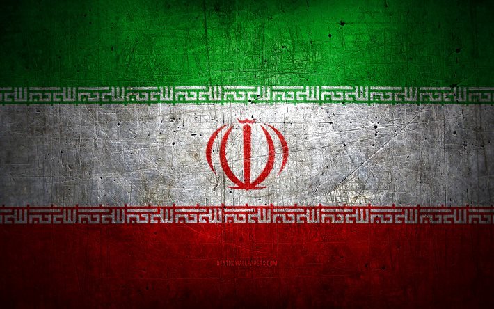 Bandiera metallica iraniana, arte grunge, paesi asiatici, Giorno dell&#39;Iran, simboli nazionali, bandiera iraniana, bandiere metalliche, bandiera dell&#39;Iran, Asia, Iran