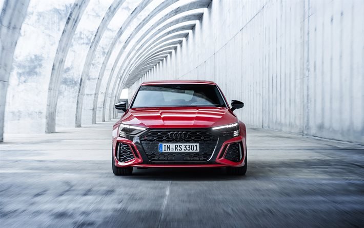 2022, Audi RS3 Sportback, 4k, front view, exterior, new red, RS3 headlights, new red RS3 Sportback, German cars, Audi