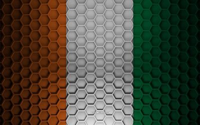 Bandeira da Costa do Marfim, textura hex&#225;gonos 3D, Costa do Marfim, textura 3D, Bandeira da Costa do Marfim 3D, textura de metal, bandeira da Costa do Marfim