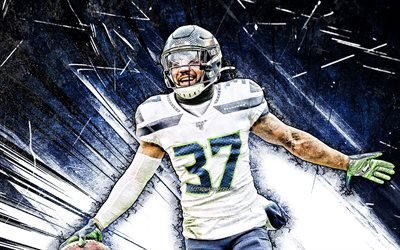 4k, Quandre Diggs, art grunge, Seattle Seahawks, football am&#233;ricain, NFL, s&#233;curit&#233; gratuite, rayons abstraits bleus, Quandre Diggs Seattle Seahawks, Quandre Diggs 4K