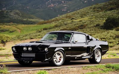 Ford Mustang, 1969, Retro bil, svart Mustang, retro sport bil, muscle car, Ford