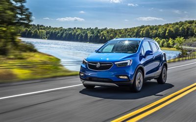 Buick Encore, 2018 cars, crossovers, road, blue Encore, Buick