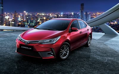 Toyota Corolla, 2018 arabalar, gece, kırmızı Corolla, Japon arabaları, Toyota