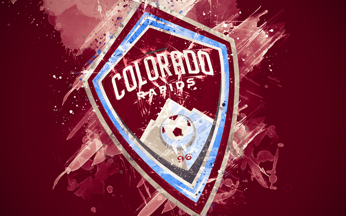 Colorado Rapids, 4k, paint art, American soccer team, creative, logo, MLS, emblem, purple background, grunge style, Denver, USA, football, Major League Soccer