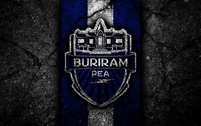 4k, FC Buriram United, logo, Tayland 1 Ligi, siyah taş, Futbol Kul&#252;b&#252;, Tayland, Buriram United, Futbol, asfalt doku, Buriram United FC