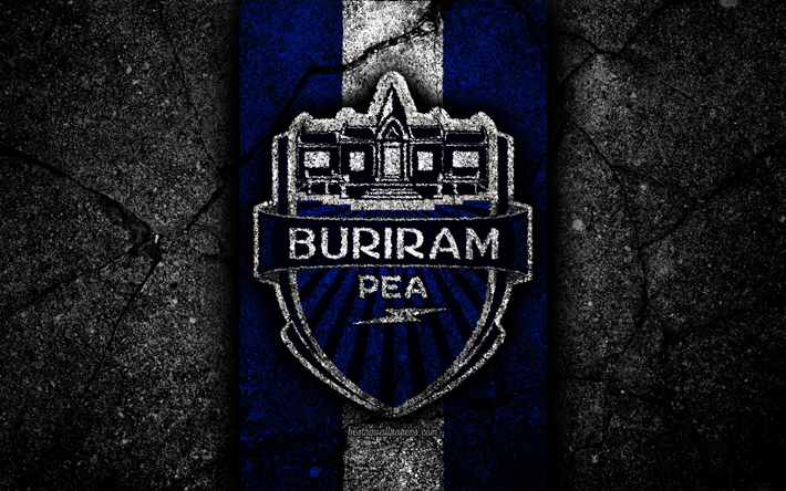 4k, FC Buriram United, logo, Thai League 1, black stone, football club, Thailand, Buriram United, soccer, asphalt texture, Buriram United FC
