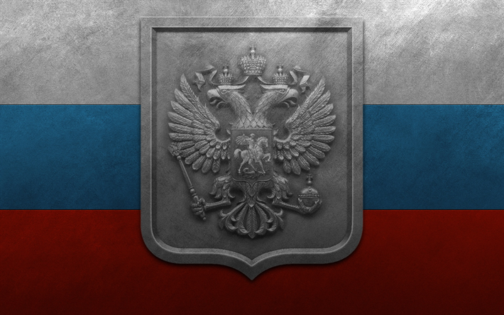 Metallizzato Stemma della Federazione russa, bandiera della Russia, stemma, nazionale, simbolo, struttura del metallo, bandiera russa