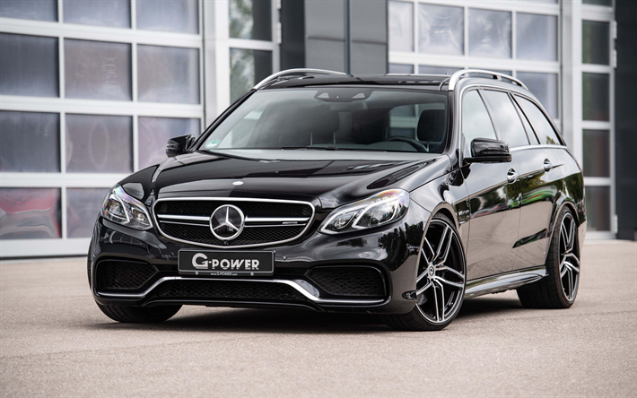 Mercedes E63 AMG G-Power, 2018, Fastigheter, S-Modell, svart vagn, tuning E-klass, nya svarta E63, Tyska bilar, Mercedes