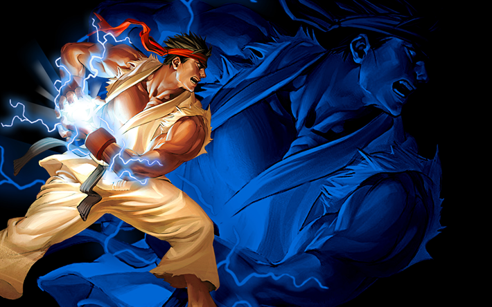 Ryu Hadouken, 4k, Street Fighter II, artwork, Street Fighter 2