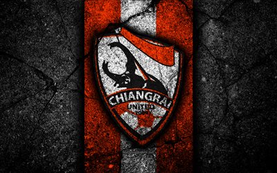 4k, FC Chiangrai United, logo, Thai League 1, black stone, football club, Thailand, Chiangrai United, soccer, asphalt texture, Chiangrai United FC