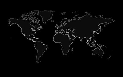 Carte du monde, sur fond noir, les continents, les lignes de style, la carte du monde des concepts