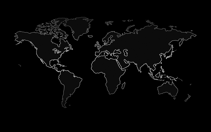 Mapa, fundo preto, continentes, linhas de estilo, mapa de conceitos