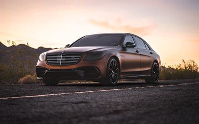 Mercedes-Benz W222 AMG, 2018, exterior, luxury car, matte bronze S-class, tuning W222, Mercedes S-Class, Mercedes
