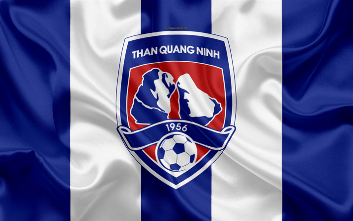 من كوانج نينه FC, 4k, شعار, نسيج الحرير, الفيتنامي لكرة القدم, الأزرق الأبيض الحرير العلم, V-الدوري 1, Kuangnin, فيتنام, كرة القدم
