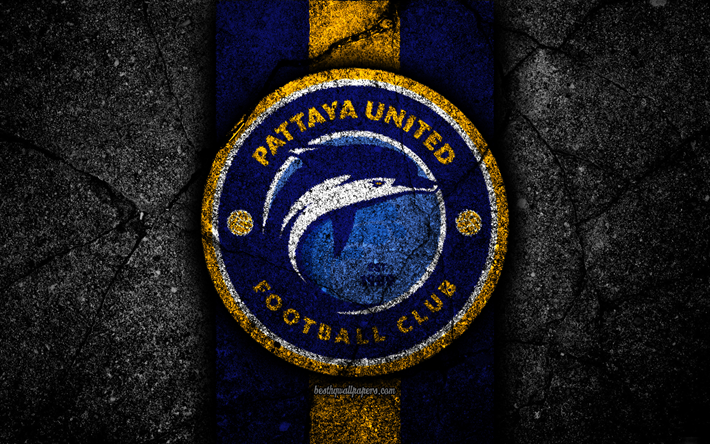 4k, FC Pattaya United, logo, Thai League 1, pedra preta, clube de futebol, Tail&#226;ndia, Pattaya United, futebol, a textura do asfalto, Pattaya United FC