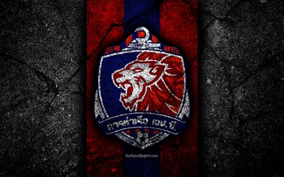 4k, FC Port, logo, Thai League 1, black stone, football club, Thailand, Port MTI, soccer, asphalt texture, Port FC