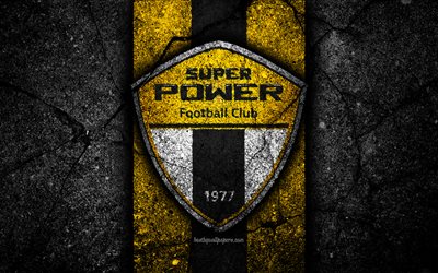 4k, FC Super Power, logo, Thai League 1, black stone, football club, Thailand, Super Power, soccer, asphalt texture, Super Power FC